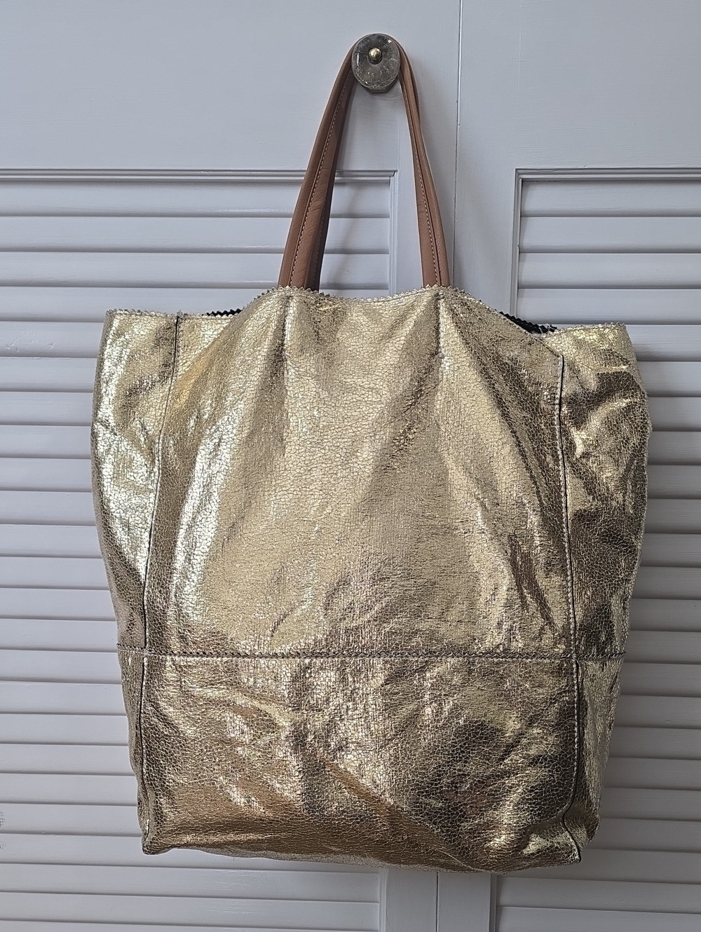 Juicy Couture Gold Metallic Crinckled Tote Bag Y2K Glam
